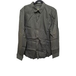 PrAna Men's LRG Slim Fit Green Long Sleeve Polka Dot Button-Up Shirt 100% Organi